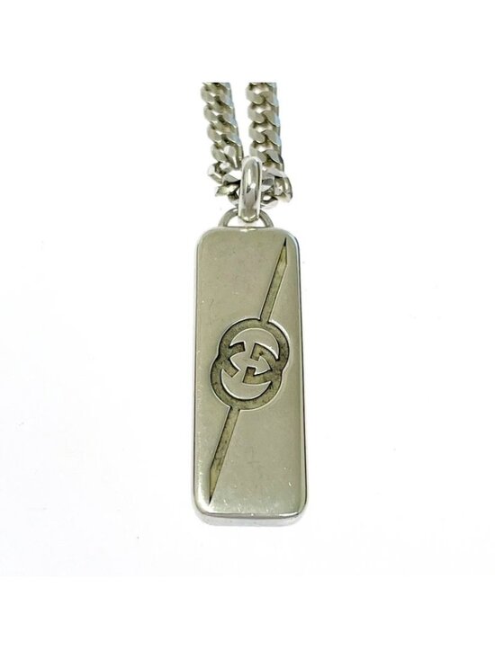 ★SOLD★ Gucci Silver Diagonal Interlocking Necklace 925 Engraved - Picture 4 of 6